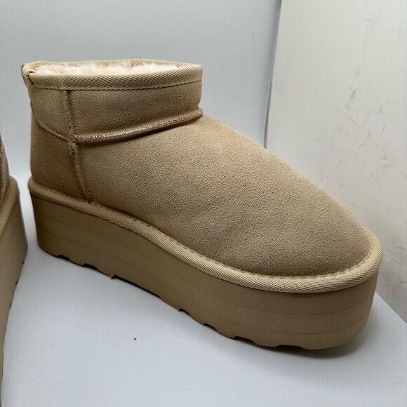 CUSHIONAIRE Women's Genuine Suede pull platform boot +Memory Foam 8 SAND - Picture 6 of 7